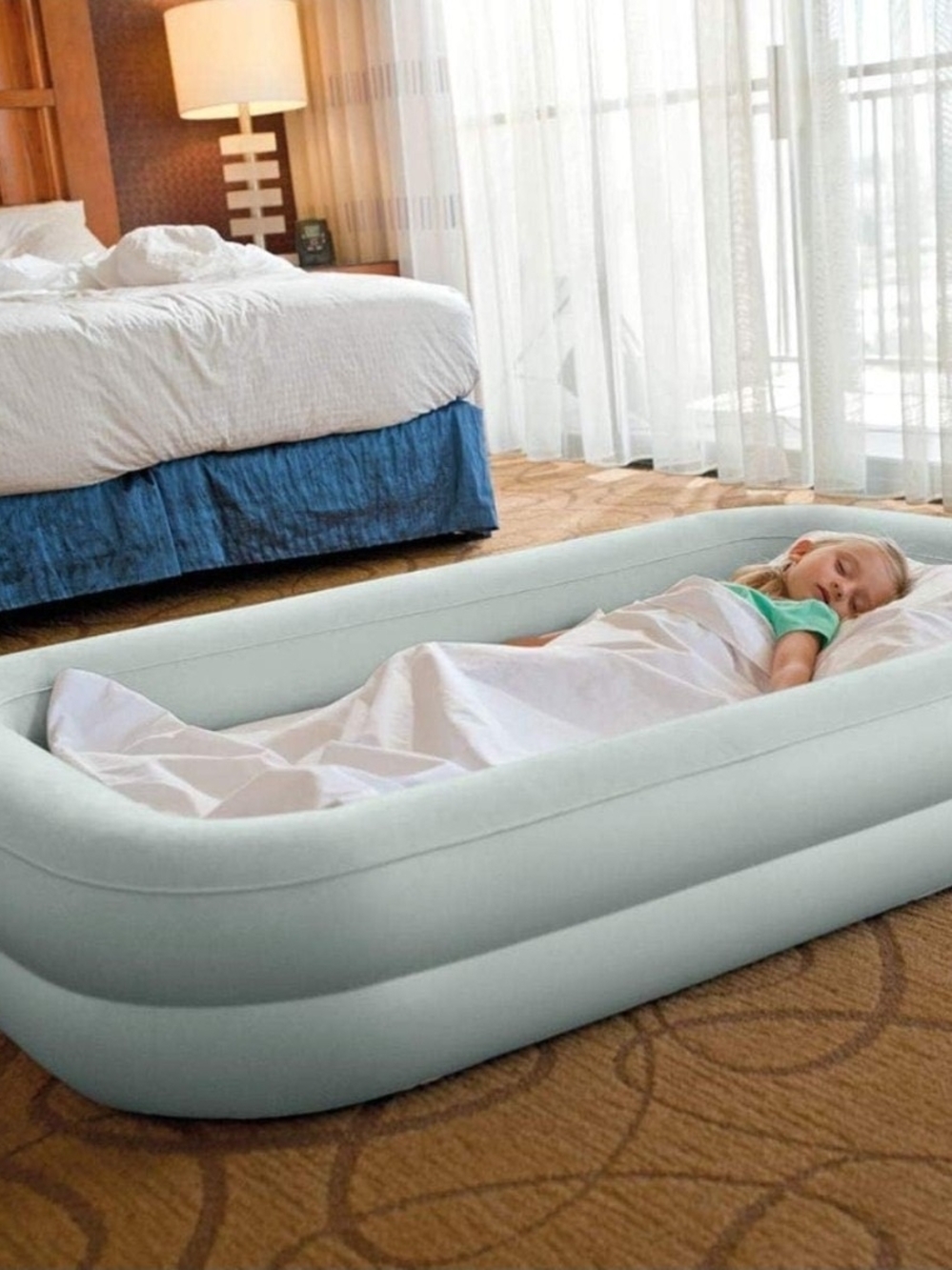 Intex Inflatable Kids Bed - Light Blue Travel Air Mattress & Electrical Pump
